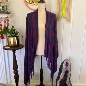 Knox Rose purple plaid fringe open front cardigan